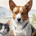 jigsaw puzzle oil painting dog and cat